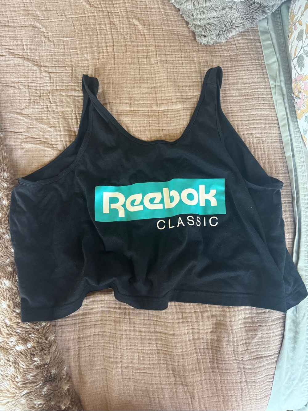 Reebok Black Crop Tank with Teal Logo